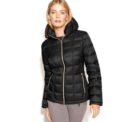 hooded packable down puffer coat by michael kors|Michael Kors puffer jacket packable.